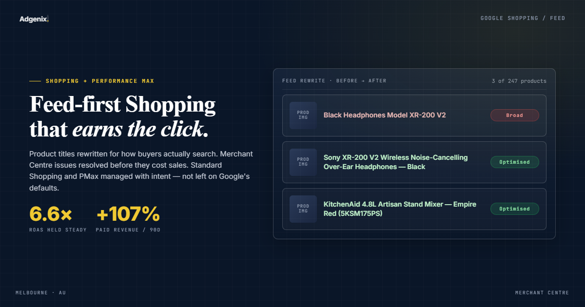 Google Shopping specialist Melbourne: product feed title optimisation in progress