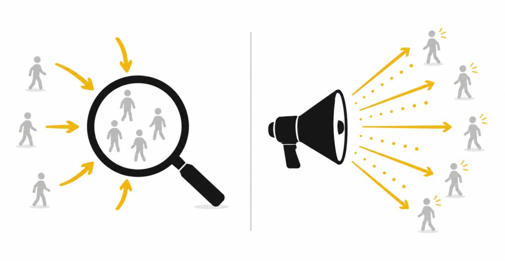 Diagram contrasting Google Ads capturing existing search demand with Meta Ads creating new demand