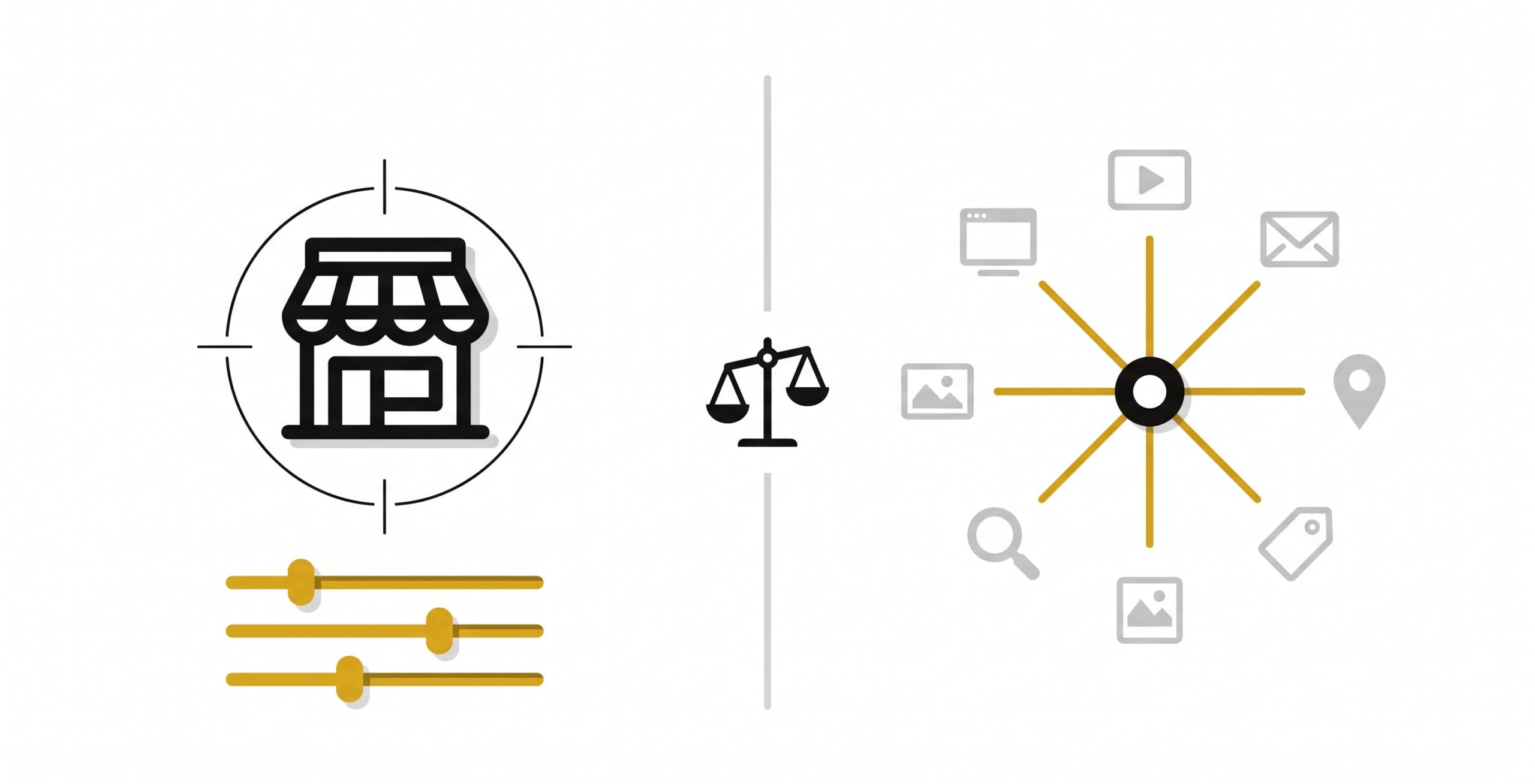 Diagram comparing Standard Shopping's manual single-channel control with Performance Max's automated multi-channel reach